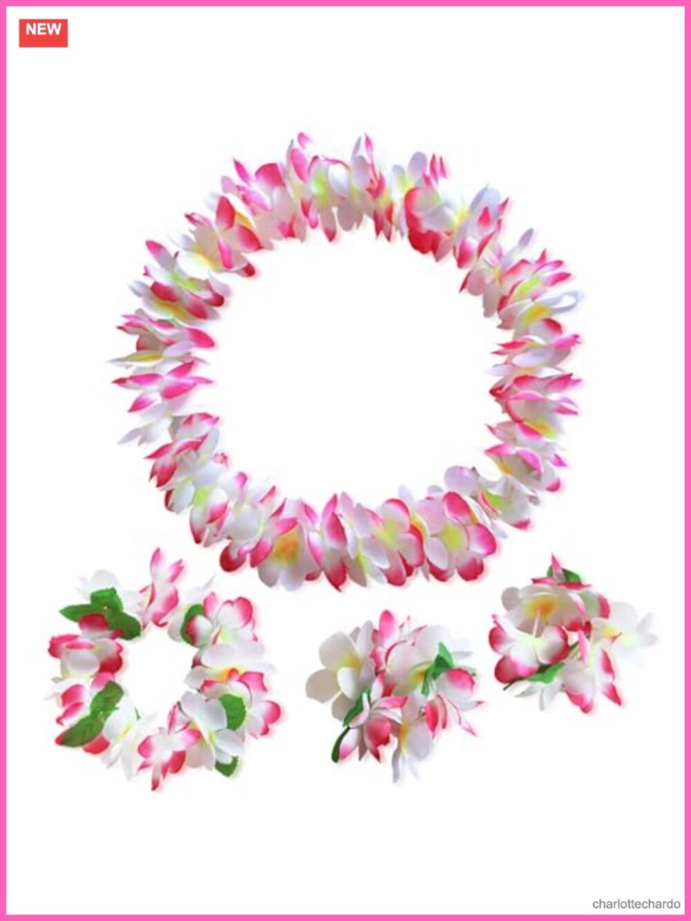 Hawaiian Luau Flower Leis Set Necklace Headband Bracelets Polyester Party